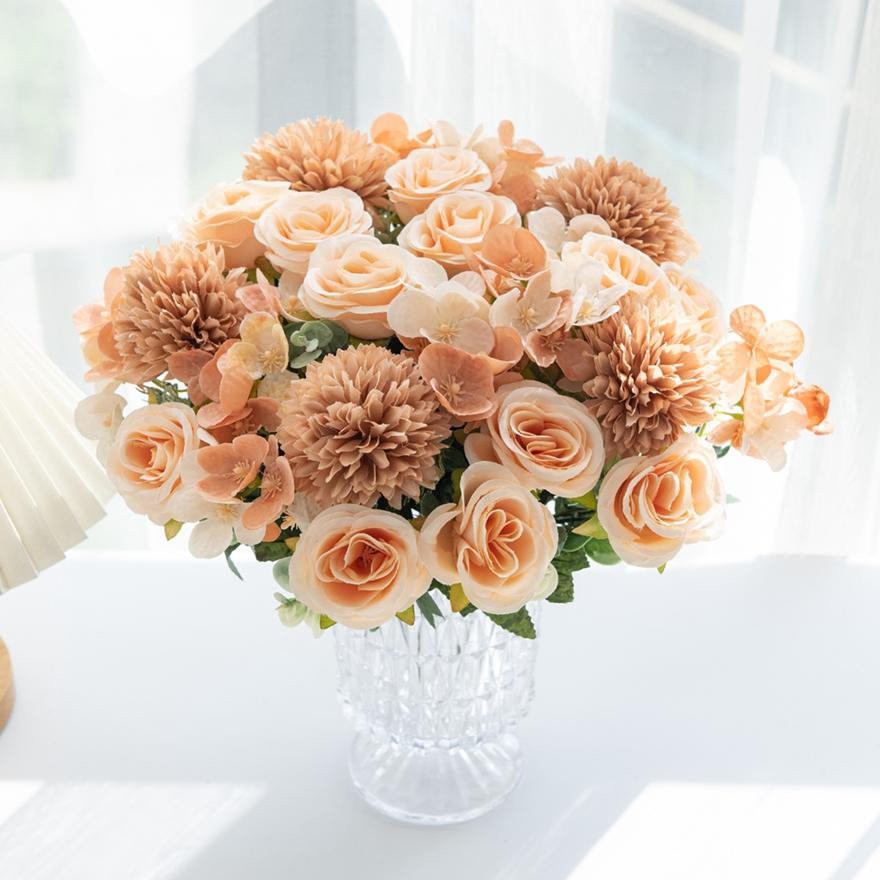 

Artificial Flower Rose Chrysanthemum Silk Bridal Bouquet Wedding Outdoor Garden Festival Home Room Vase Diy Gift Car Decor Cheap 4pcs глибокий рожевий колір