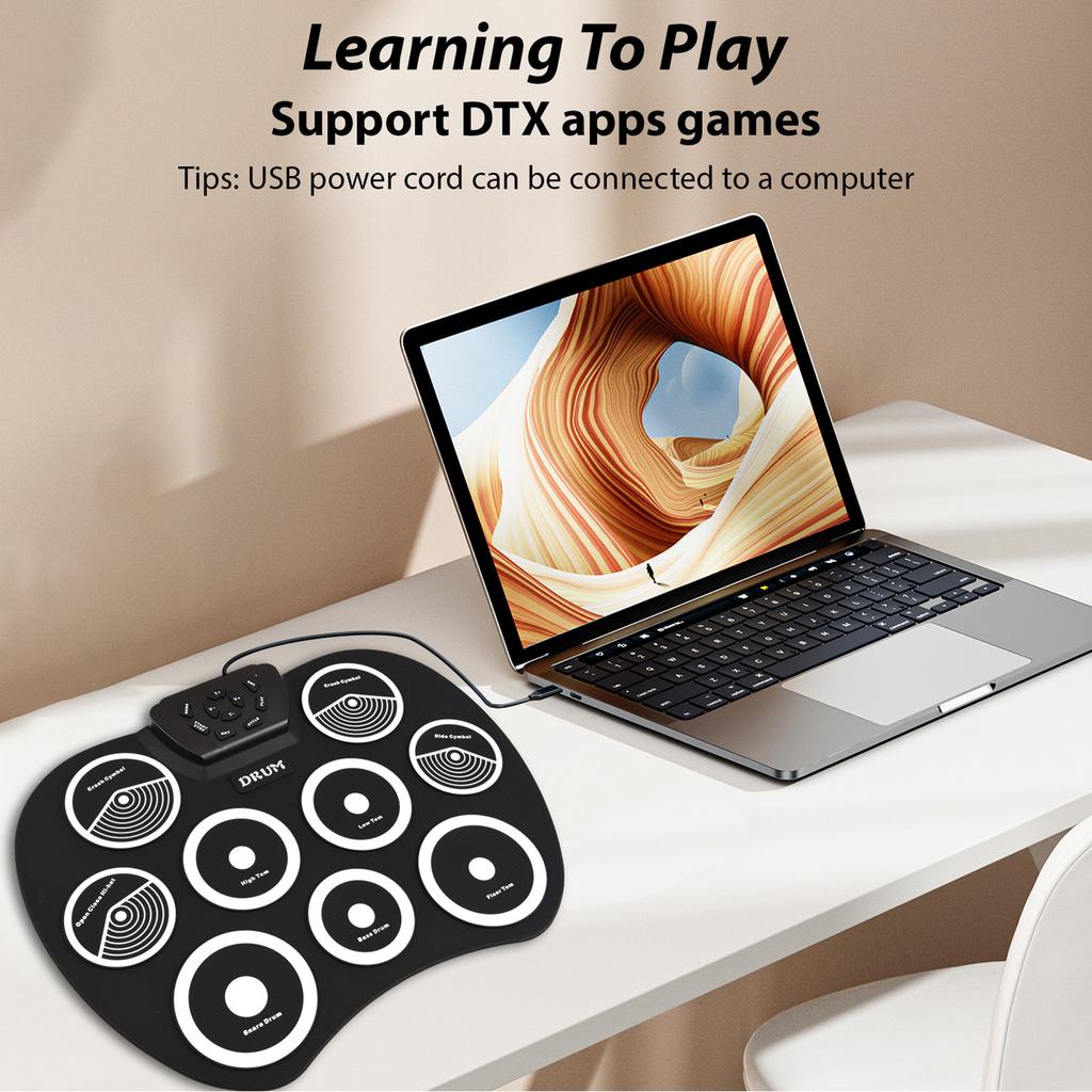 Electronic Drum Set Hand Roll Drum Set 9 Pads MIDI Interface Supports DTX Games Without Speaker Holiday Birthday