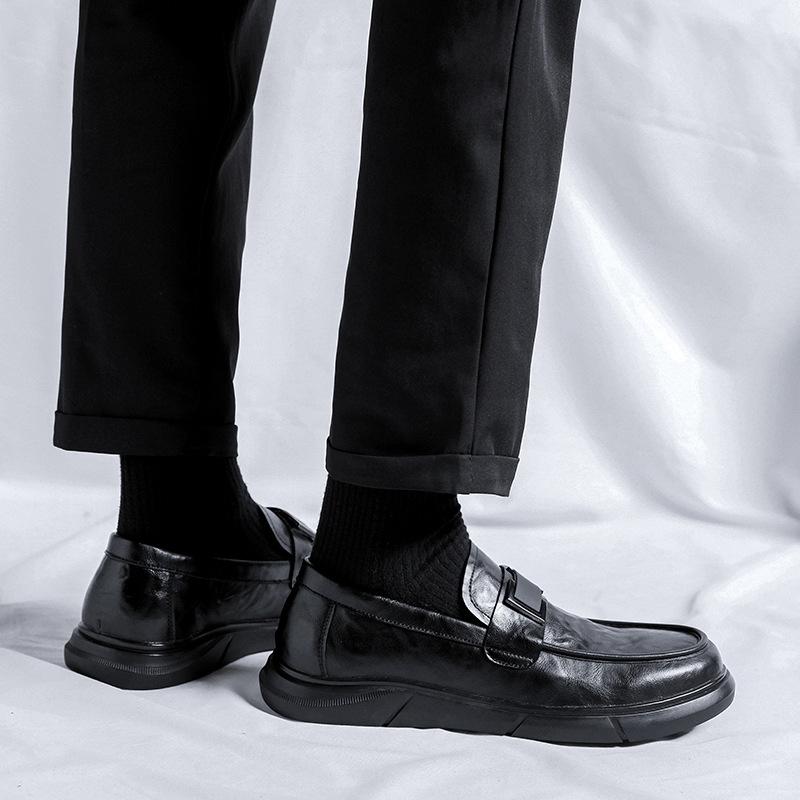 Leren Schoenen Heren Leren Platformzool Business Casual Zacht Leer Ademend Eén Pedaal Doudou Schoenen Handgreep Bruin 4733-R