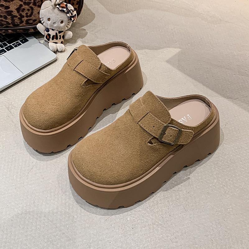 

Увеличивающие рост толстоподошвенные туфли-мешки с закрытым носком и полушлепанцы для женщин, для ношения весной, новые маленькие туфли на одной педали 40 верблюд