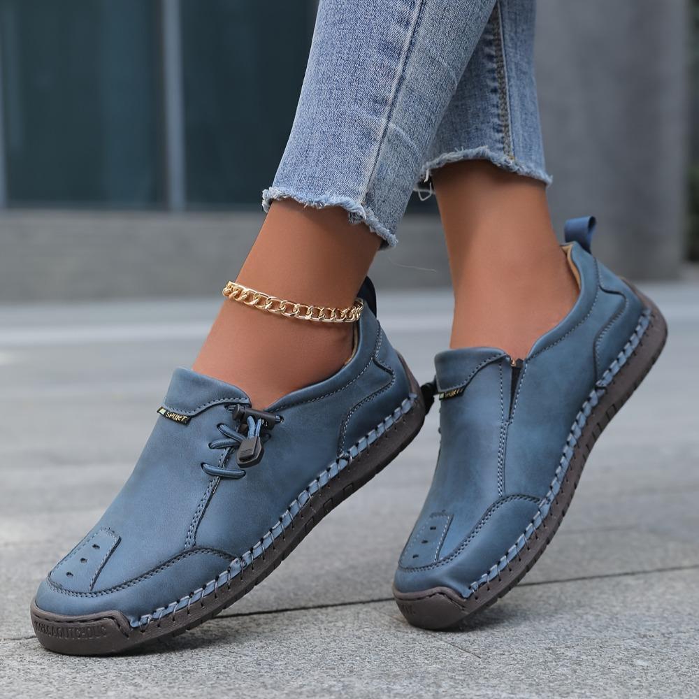 Women's Slip-On Loafers - Vintage British Style Hand-Stitched Synthetic Cover Shoes with Rubber Sole, Breathable Fabric Lining & Decorative Tassel