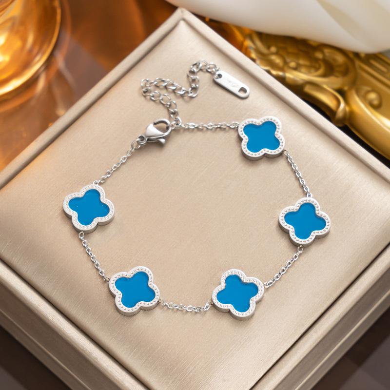 18K Titanium Steel Four-Leaf Clover Bracelet Fashion Charm Hand Jewelry Five-Leaf Bracelet