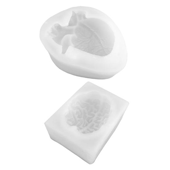 Silicone Brain & Heart Candle Mold Realistic Organ Shape Mold for Epoxy Resin Fondant Soap Easy-Release DIY Craft Mold