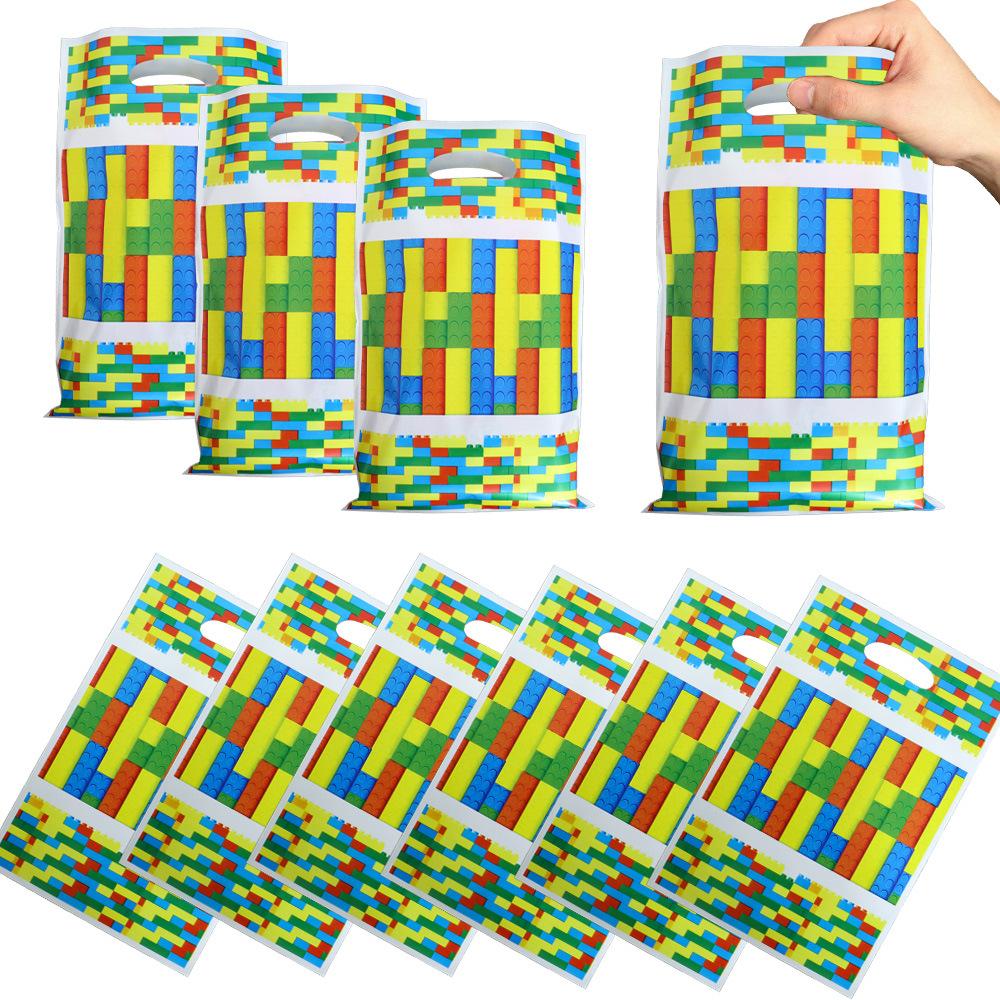 Building Block Children's Outdoor Birthday Decoration Tableware Paper Cup Plate Napkin Cake Topper Blowout Gift Bag Party Favors