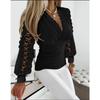 Autumn Long-sleeved Sexy V-neck Lace Patchwork Shirt for Women