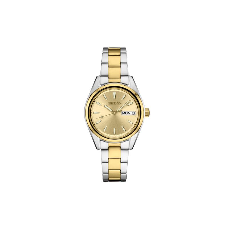 SEIKO 100 meters waterproof Quartz Steel Strap women s watch gold dial SUR354 синий
