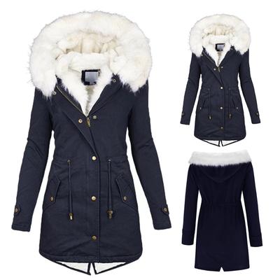 Women's Warm Hooded Thick Padded Outerwear Big Collar Jackets