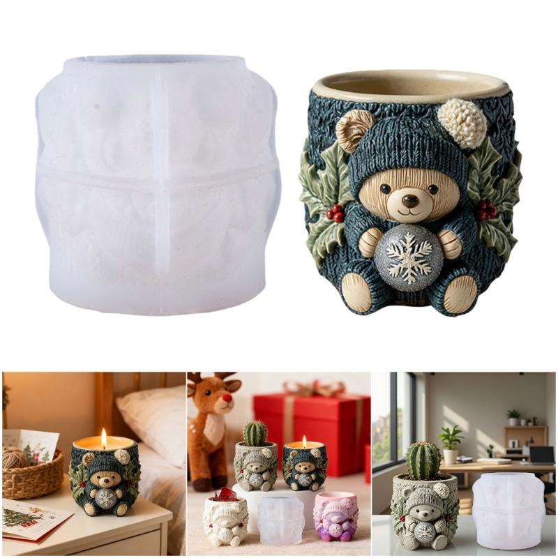 Flexible Silicone Bear Planter Mold Smooth Surfaces Easy Demolding For Resin Concrete Cement Crafts Decorative Container DIY Art Project