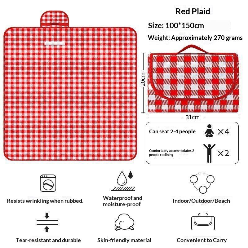 Plaid Picnic Blanket Foldable Double Sided Waterproof Stain Resistant Mat for Camping Beach Park Hiking Trips