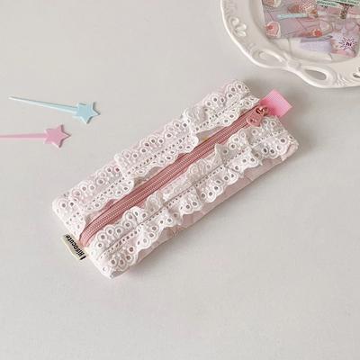 Bowknot Bow Stationery Bag Desktop Storage Sweet Lace Korean Style Pencil Case Ins Style Pink/Purple Bow Pencil Pouch School