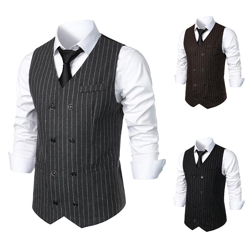 2024 Autumn Men's Fashion Slim Fit Double-Breasted Striped Vest Waistcoat