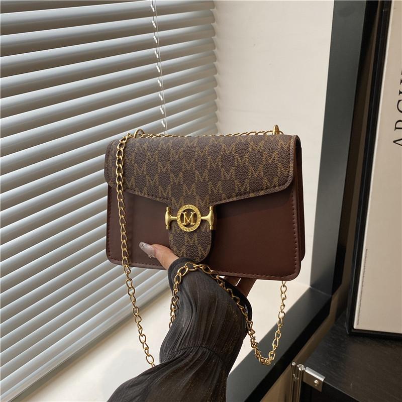 

Модная принтованная сумка через плечо Женская трендовая цепочка Универсальная сумка-флип через плечо Повседневная текстурная Ретро сумка-мессенджер коричневый