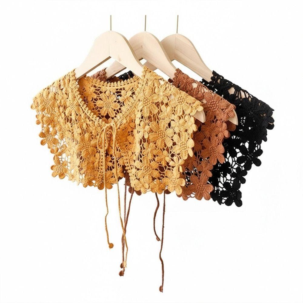 Fashion Hollow Out Fake Collar Shawl Crochet Lace Knitted Lace False Collar Cute Elegant Detachable Collar for Women Hollow Out
