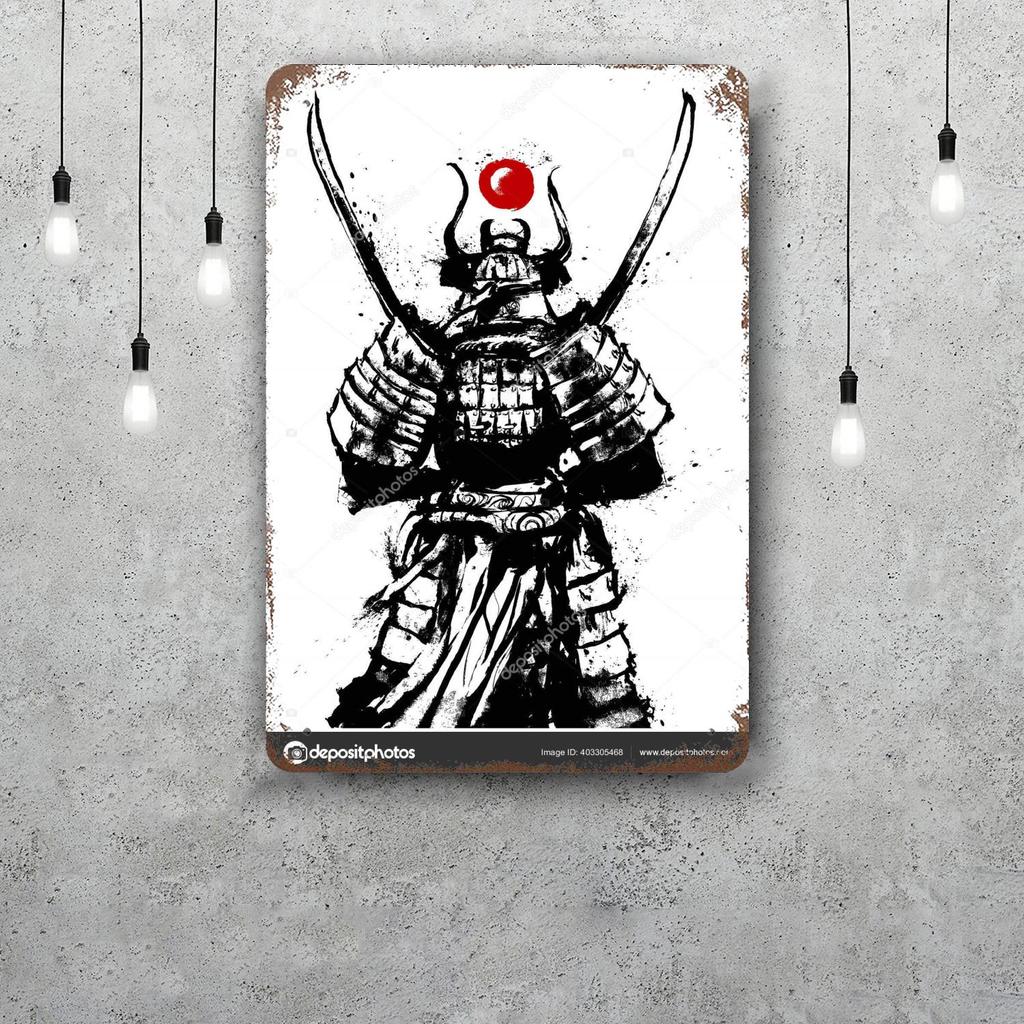 Samurai Warrior Vintage Metal Tin Signs Posters Decor Retro Metal Plaque Wall Art Decor for Garage Bar
