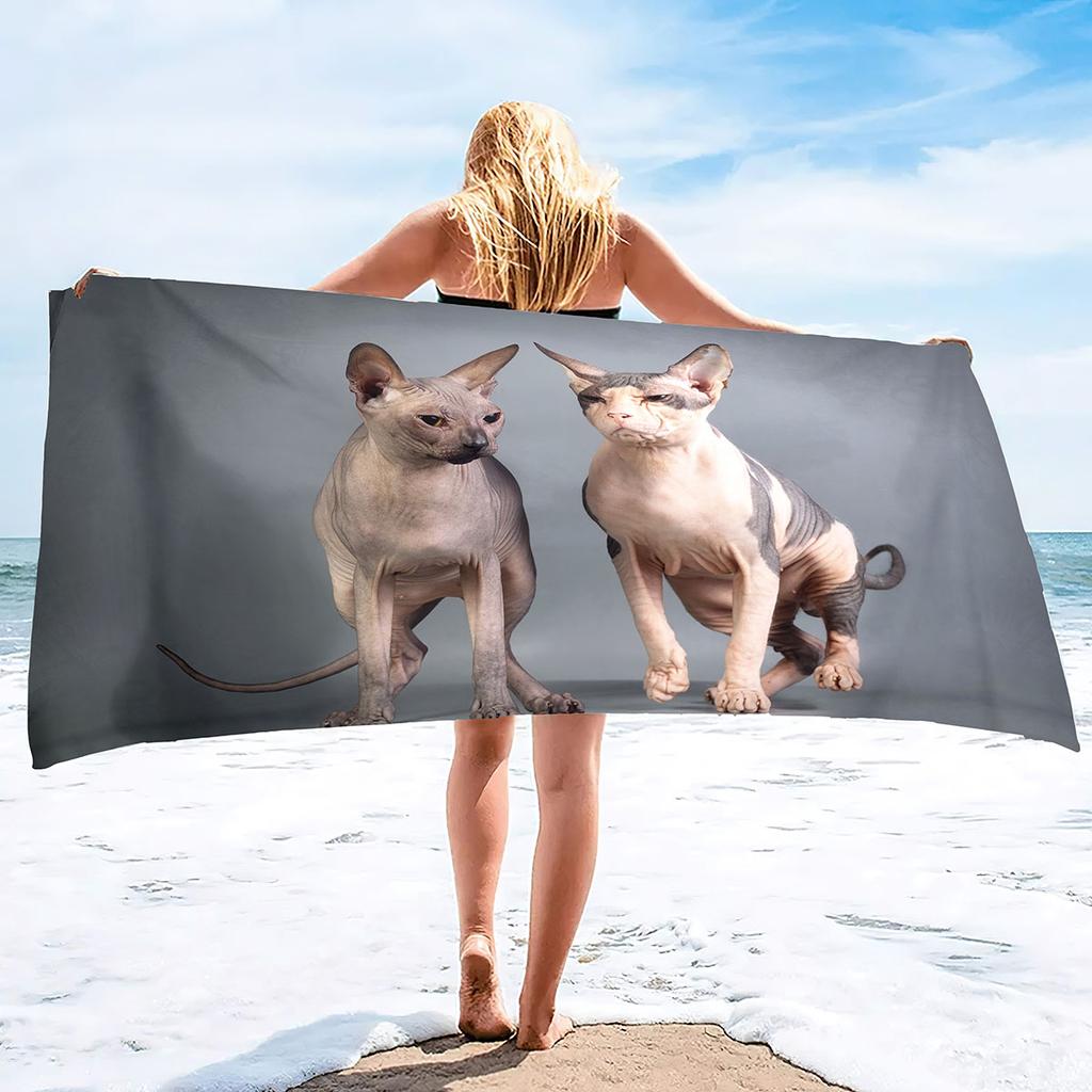 Adult Oversized Beach Towel Sphynx Cat Sand Proof Microfiber Woman Beach Towel Quick Dry Lightweight Travel Towel for Pet Lovers