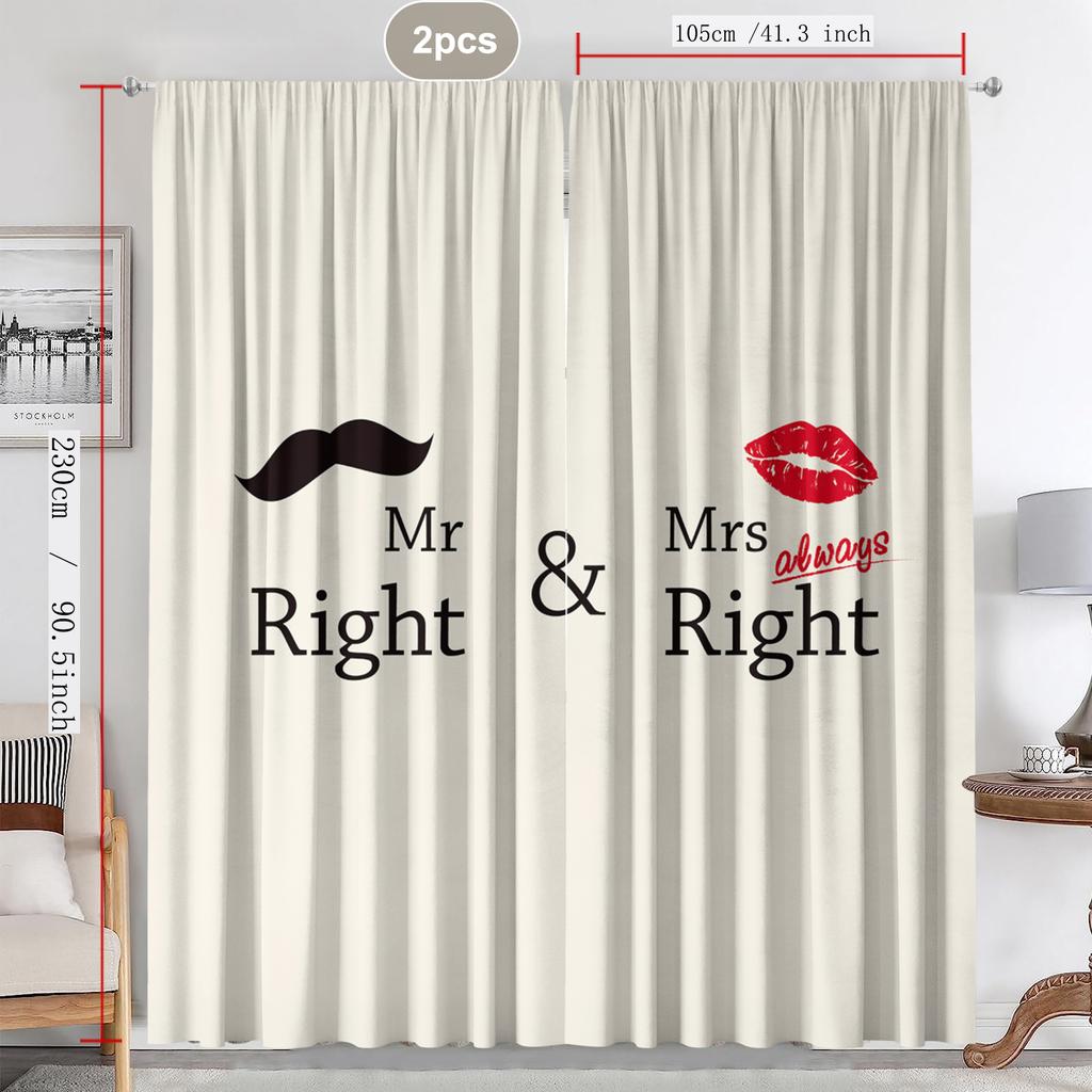 2PC Home Decoration Curtains With Symmetrical Couple Pattern Background And Rod Pocket Curtains, Suitable For Kitchens, Cafes