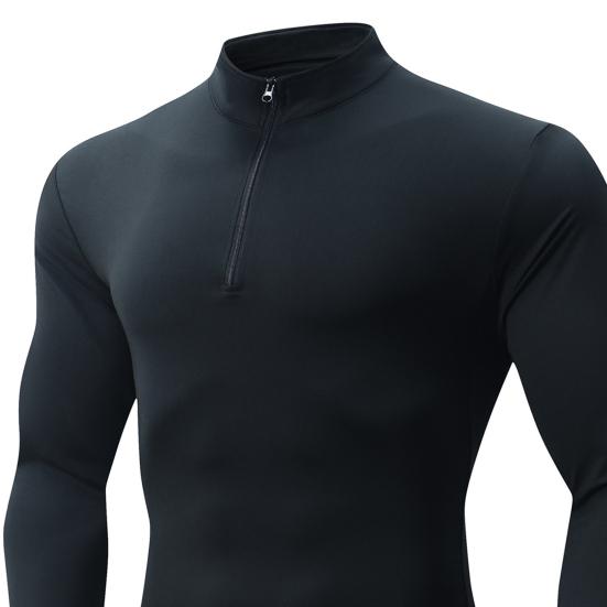 Yousheng Men Quarter Zip Sweatshirt Stand-up Collar Slim Fit Pullover Long Sleeve Athletic Muscle Top Workout Sweatshirt for Jogging Gym Outdoor