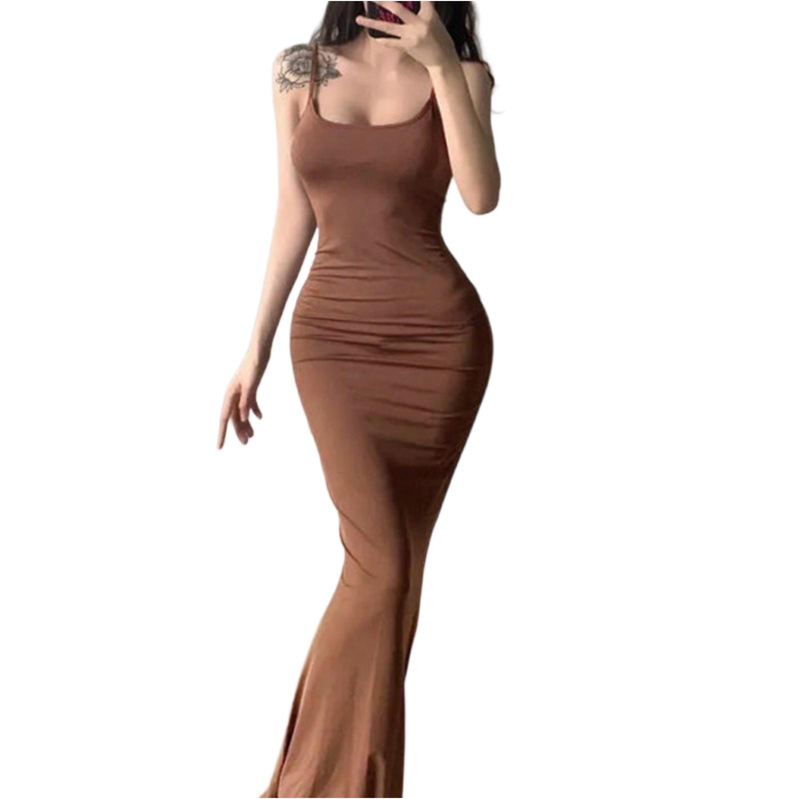 

Women’s Sleeveless Bodycon Maxi Dress Summer Tank Style Fitted Waist Solid Long Dress for Casual and Daily Wear M