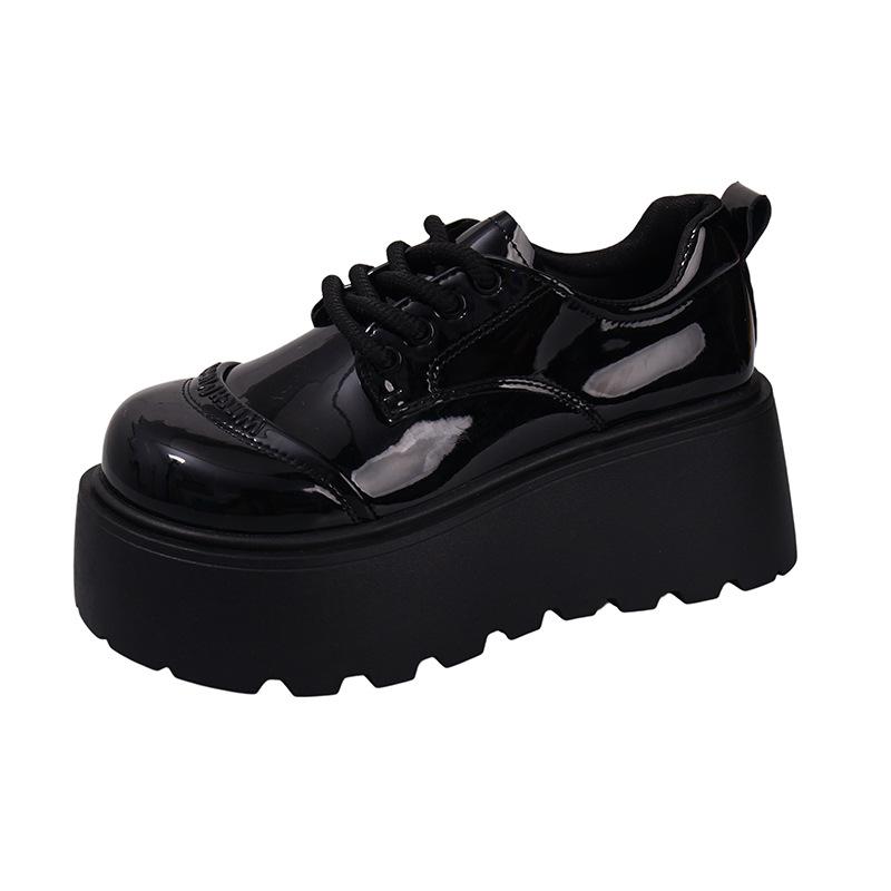 Small man platform muffin small leather shoes women's 2025 spring new versatile retro British style lace-up skirt shoes