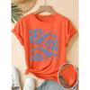 Women's Elegant Short-Sleeve Gift with Bubble Blue Whale Fun English Print Pattern and Vintage Round Neck T Fresh and Natural Style Loose-fitting