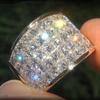 Luxury Metal Wide Face Cubic Zirconia Ring Exquisite Engagement Wedding Rings for Women Trendy Female Finger Jewelry for Party