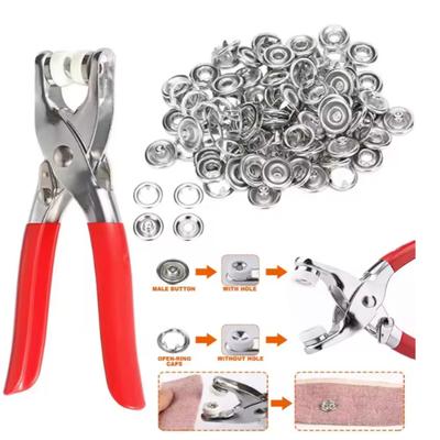 400pcs Prong Rings 9.5mm Buckle Buttons Metal Colour Pliers Snap Button Claw DIY Grommet Tool Kit For Leather Craft
