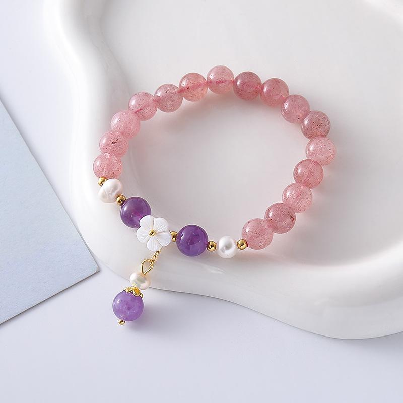 Strawberry crystal bracelet, shell flower pearl amethyst bracelet. Bangles Women Fashion Jewelry accessories Gift
