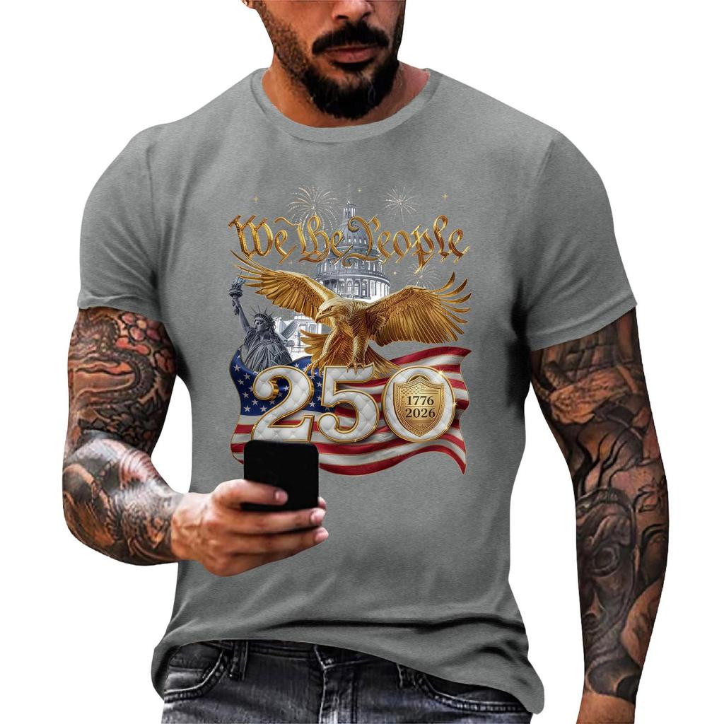Men's Casual Short Sleeve T Shirt Flag Print Graphic Tee Comfortable Fit Crew Neck Lightweight Fabric