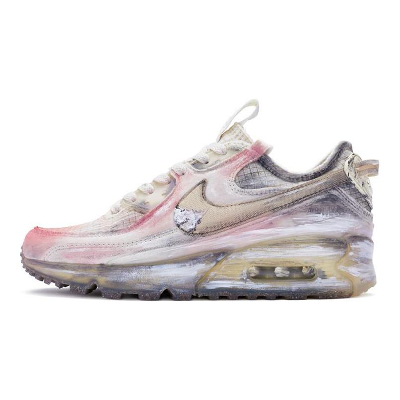 Nike Air Max 90 Fabric Slip Resistant Abrasion Resistant Low Top Casual Shoes Women's Beige Gray Pink DC9450-001(Team80-)