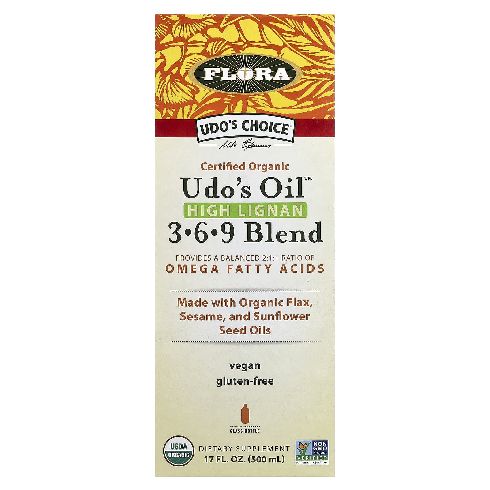 

Udo S Choice, Certified Organic Udo S Oil High Lignan 3-6-9 Blend, 500Ml (17Fl Oz)