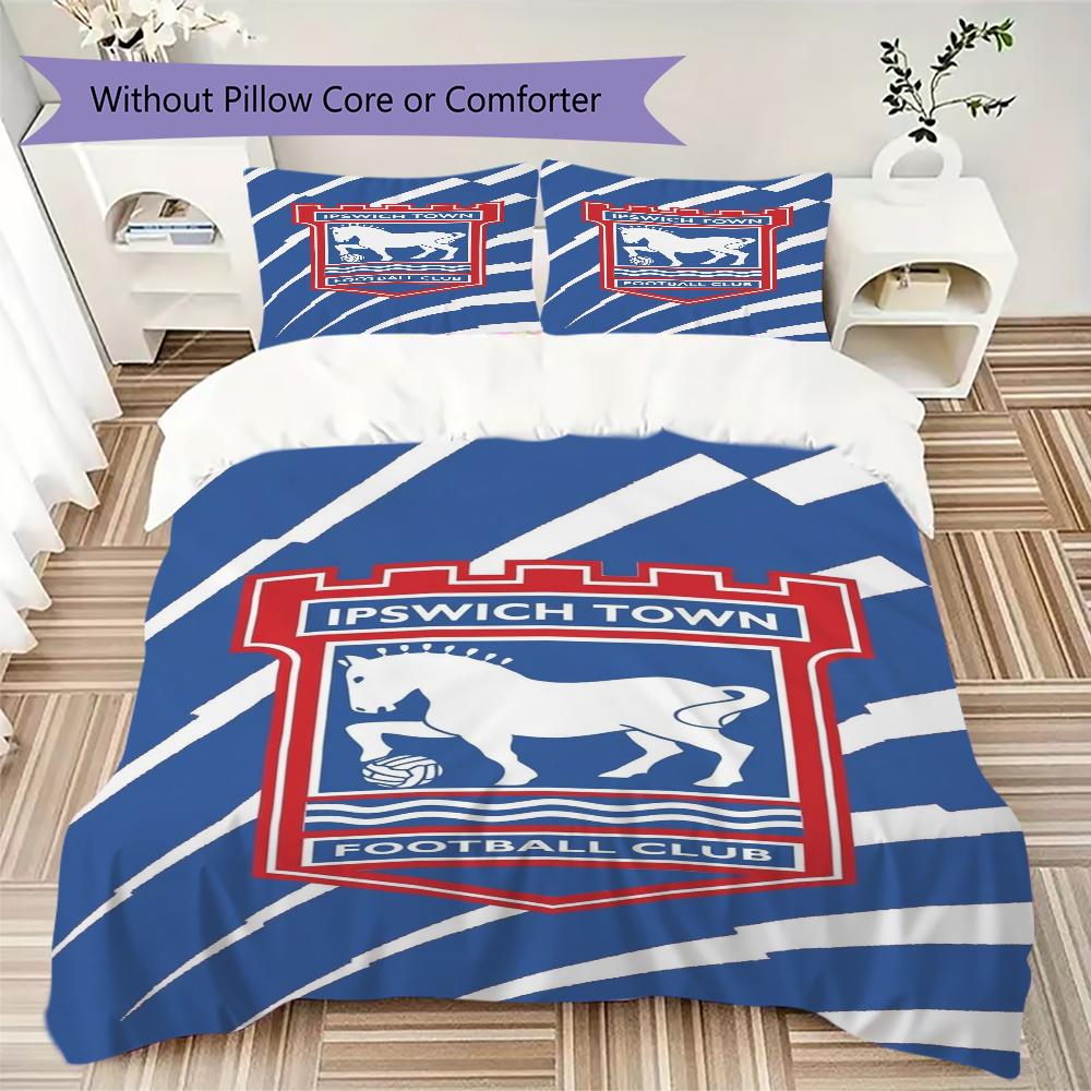 Ipswich Town FC Pattern Bedding uilt Set uilt Cover Pillowcase Home Decoration Birthday Gift (1 * duvet cover + 2 * pillowcase without core)