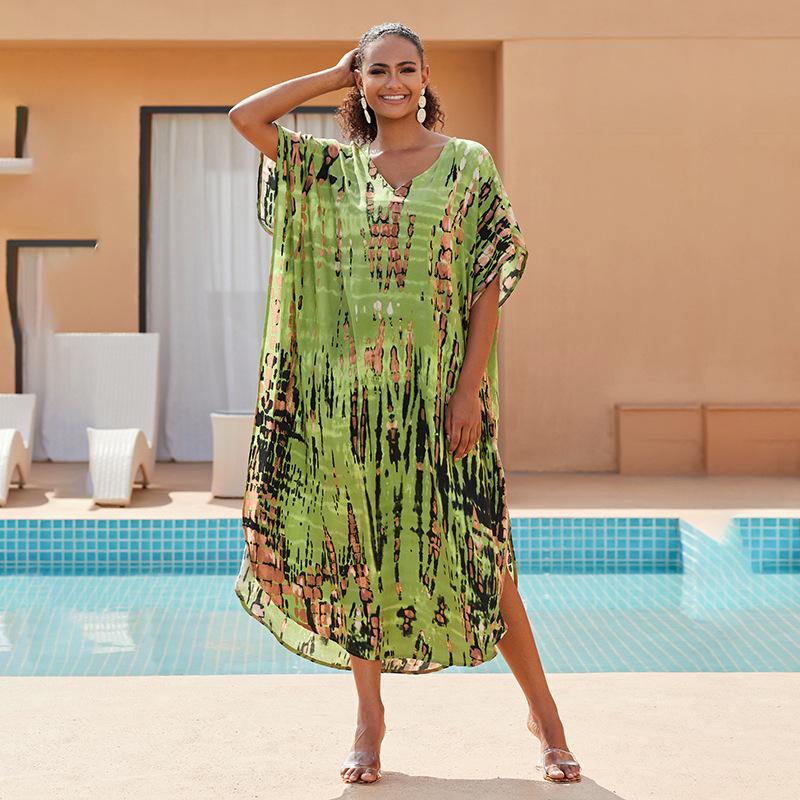 2023 Rayon V-Neck Beach Cover-Up Robe: European & American Style Vacation Swimsuit Sunscreen Shirt