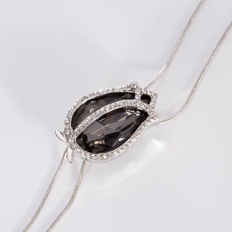 Tulip Crystal Tassel Pendant Long Necklace - Autumn/Winter Versatile Sweater Chain