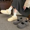 Thick Sole Warm Cotton Women Fur Flats Shoes Comfort Short Plush Mary Jane Shoes Height Increase Autumn Winter Ladies Shoes