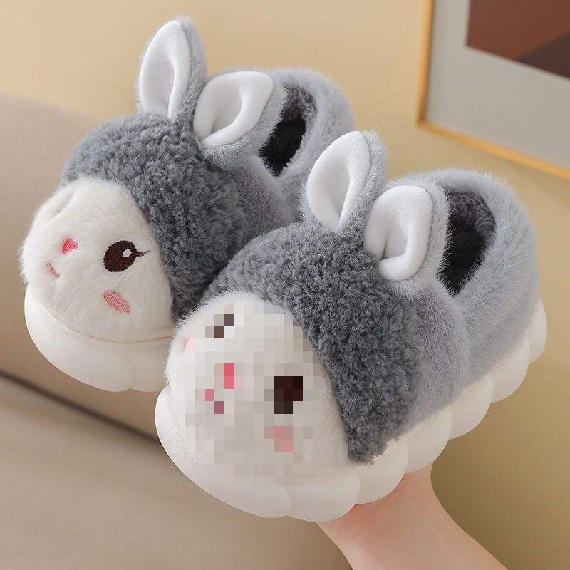 Girls cotton slippers autumn and winter children cute rabbit plush cotton mop boy baby winter indoor thickened bag heel cotton shoes