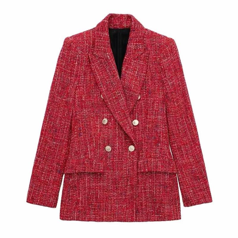 Autumn Double-Breasted Textured Office Jacket - Women's Fashion Suit with Small Fragrance Style