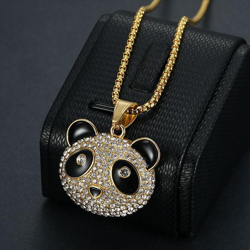 New Diamond Encrusted Giant Panda Pendant Cartoon Trendy Cool Couple Hip Hop Necklace