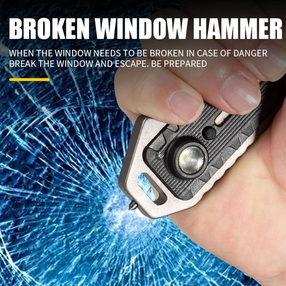 Portable LED COB Multi-functional Flashlight Keychain Outdoor Emergency Survival Whistle Bottle Opener Broken Window Hammer