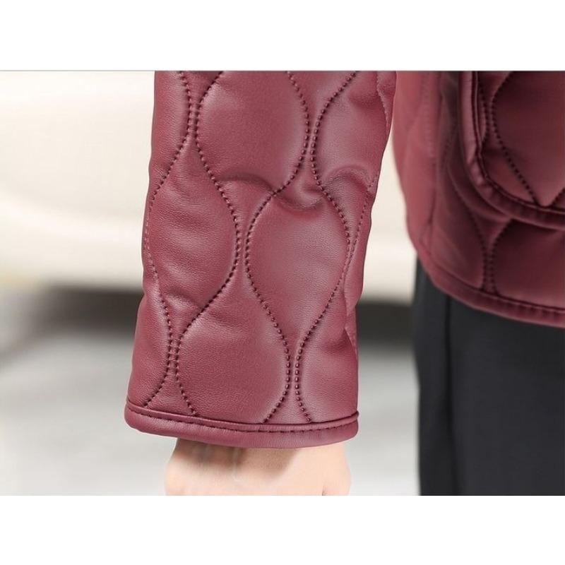 Toamnă Iarnă Femei de vârstă mijlocie Plus catifea Căldură de lungime mijlocie haină de piele largi Jacheta de piele Îmbrăcăminte de mamă Jachetă casual