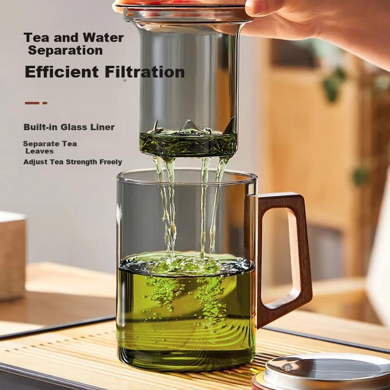 Yi Hu Tea Large Capacity Glass Tea Cup with Tea-Water Separation for Men, High-End Personal Green Tea Cup for Office Use