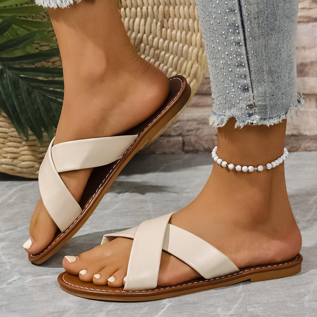 Womens Slide Sandals Non- Water-Resistant PU - Sandals with All-Day Comfort for Indoor Outdoor Casual Errands Beach Days 36 бежевый 1240₽