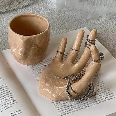 Keramik Handgefertigter Schmuckschale Tasse Lustige Nasenpflücker Styling Pinsel Stifthalter Aufbewahrungs-Organizer Wohnzimmer Dekoration Zubehör