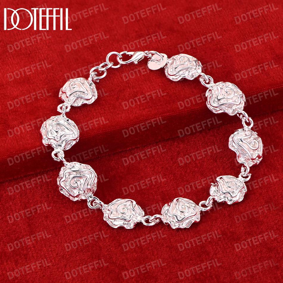 Bransoletka z romantycznym łańcuszkiem w kształcie róży ze srebra próby 925 Modna biżuteria ślubna