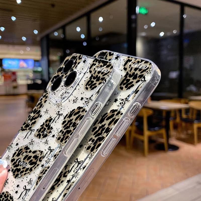 Fashion Leopard Pattern Stars Clear Phone Case For iPhone 17 16 15 14 13 12 11 15 Plus Pro Max X XR XS Max 16e 17 Air Soft Cover