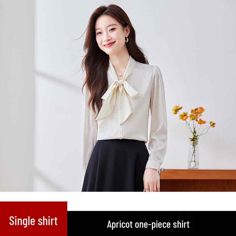 

Women s Satin Bow Tie Blouse - Autumn 2024 Long Sleeve Chiffon Draped Top XXXL