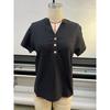 Summer Short Sleeve Loose Women Blouse New V-neck Button Retro Cotton Shirts Office Casual Simple Tops Shir… More