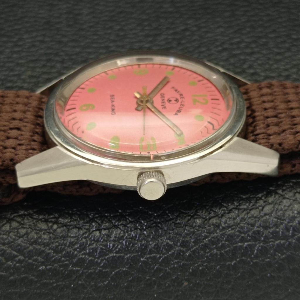 HAND-WINDING VINTAGE FAVRE LEUBA GENEVE 253 SWISS MENS PINK DIAL WATCH A436251-2 R128-a436251