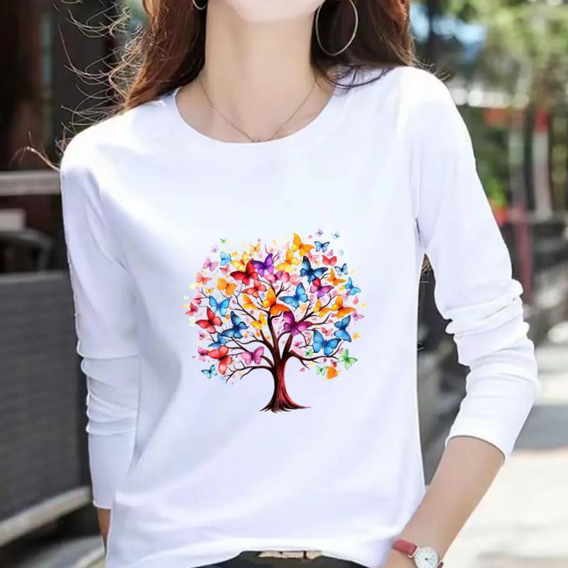 Women's Casual Heart Letter Print Long Sleeve Round Neck T-shirt for Spring & Autumn