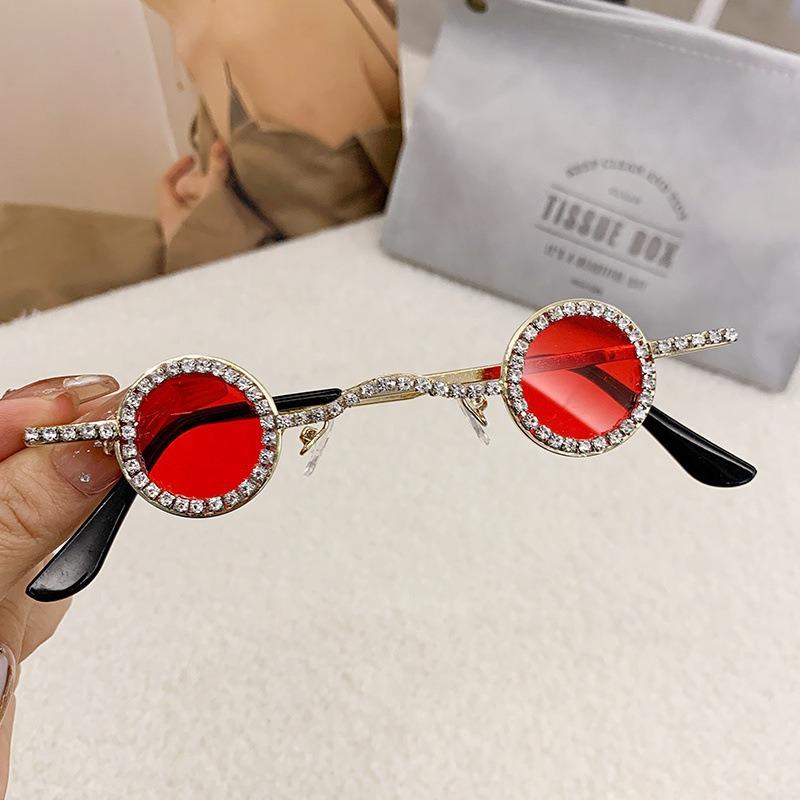 Luxury Shine Rhinestone Sunglasses Small Design Decoration Women Shades Retro Round Metal Sun Glasses for Travelling