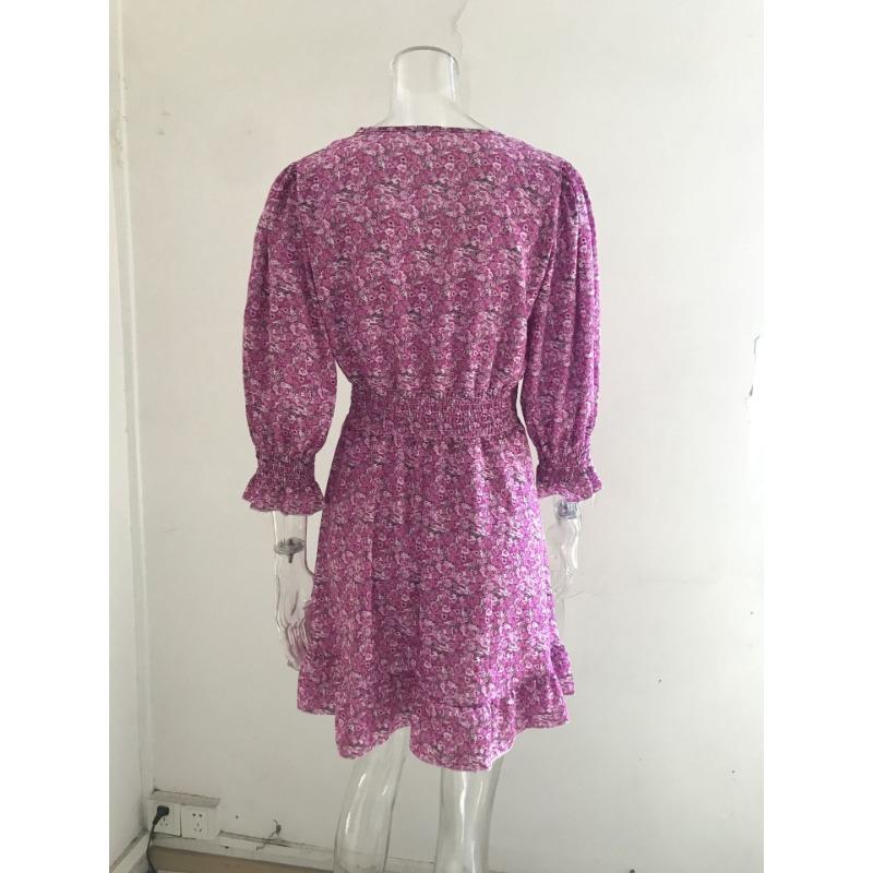 Summer Floral Print Mini Dresses Women Vintage Sexy A-Line V-Neck Half Sleeve Party Dress Female Casual Elegant Beach Dress